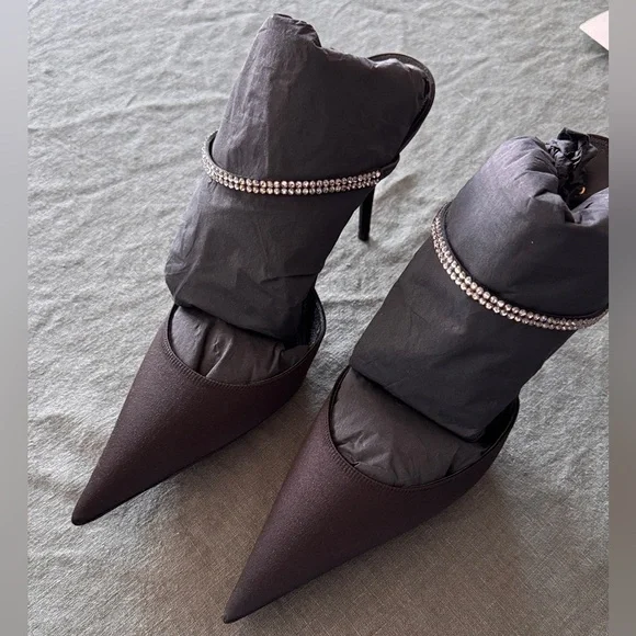 Saint Laurent Barbara Crystal embellished Satin Mule Heels - new in box - Picture 3 of 11